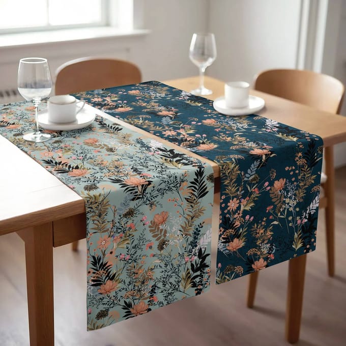 Velvet textiel Tafelloper set van 2 - 45x140 - Bloemen