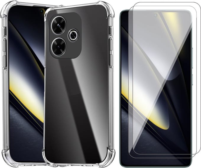 Hoesje geschikt voor Poco F6 - 2x Screenprotector Glas - Shockproof Transparant