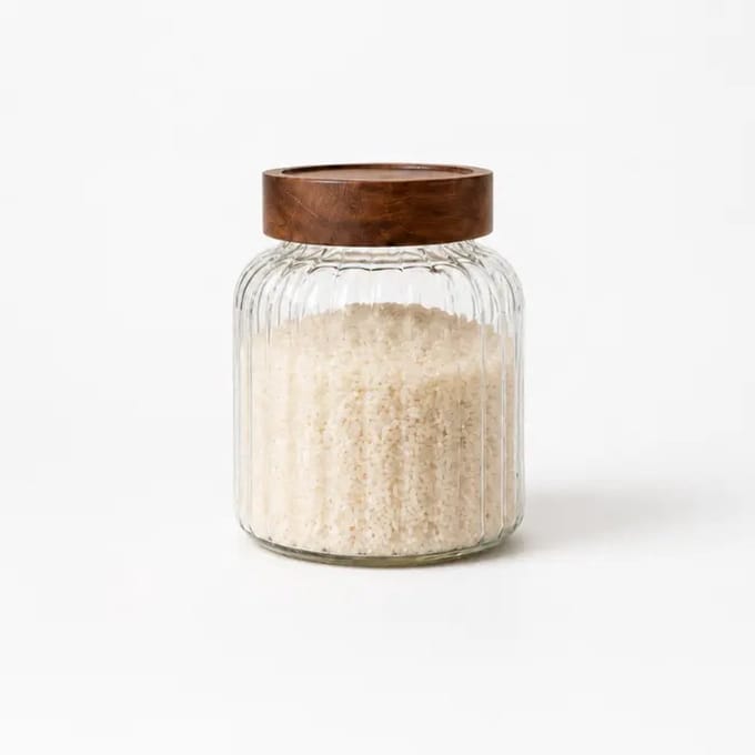Space – voorraadpot – 1400 ml – acacia deksel – transparant – h15 cm Ø13 cm