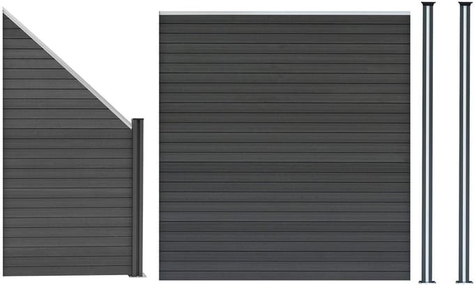 Composiet schuttingset - grijs - 273x185 cm - zonne-energie led