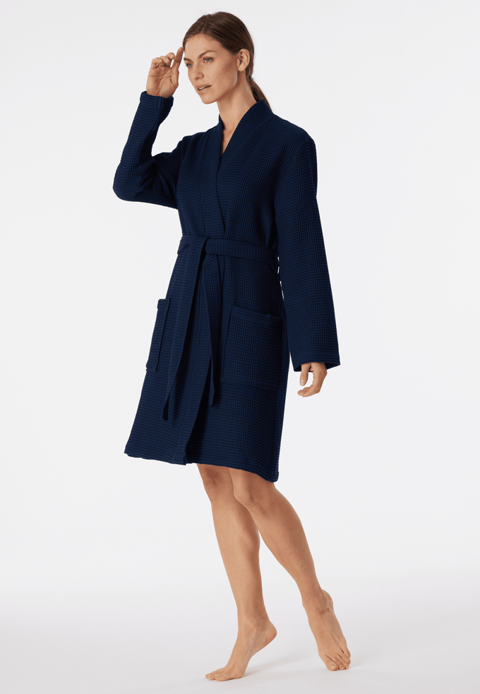 SCHIESSER Essentials badjas - dames badjas wafelpique donkerblauw