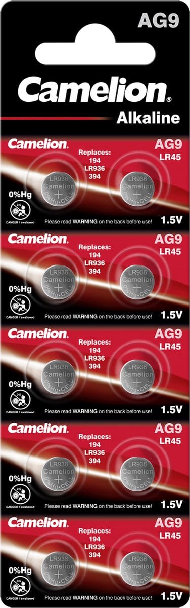 Camelion AG9-BP10 Alkaline knoopcel batterij - LR45/LR936/394 - Blister van 10