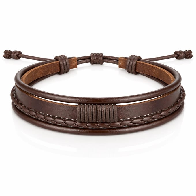 Heren armband Leer Bruin Verstelbaar Touw Multi armband