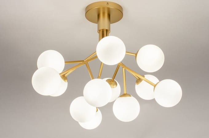 Lumidora Plafondlamp 74295 - Plafonniere - GINO - 12 Lichts - G9 - Wit - Goud - Messing (kleur) - Metaal - ⌀ 56 cm