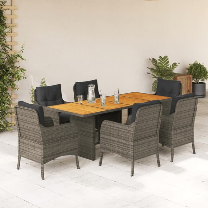 vidaXL - 7-delige - Tuinset - met - kussens - poly - rattan - grijs
