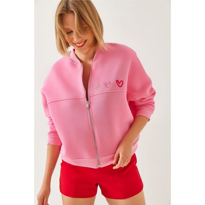 Gevoerde Hoodie met Rits met Borduring