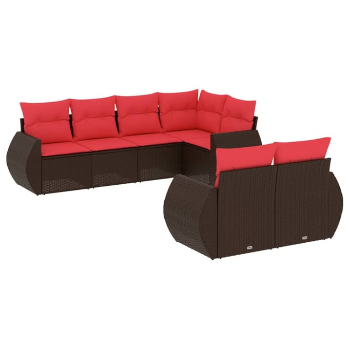 vidaXL - 7-delige - tuinbankset - met - kussens, - bruin - polyrotan