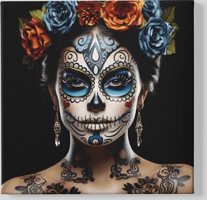 Vierkant Canvas Schilderij - Wanddecoratie - Dia de Los Muertos - 60x60x2 cm