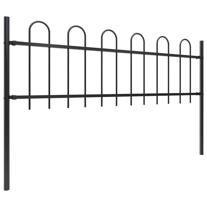 vidaXL - Tuinhek - met - ringtop - staal - 1005x60 - cm - zwart