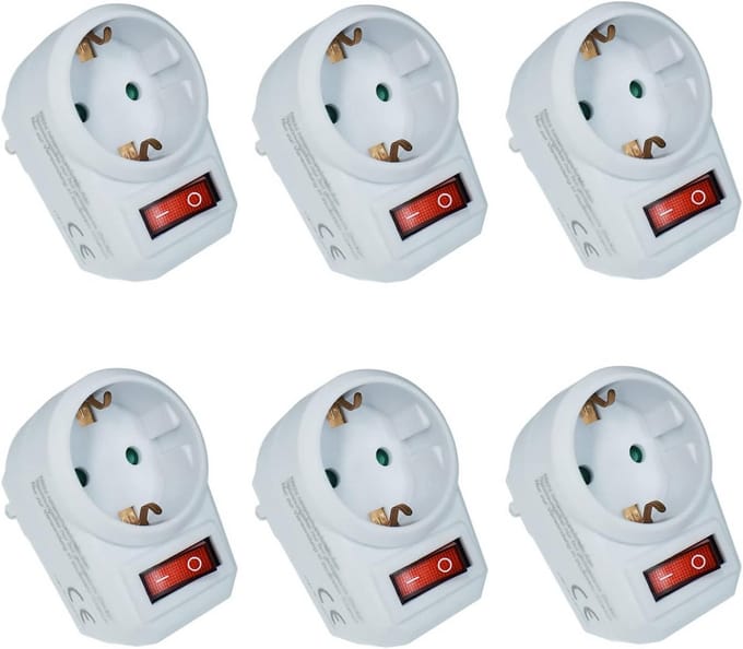 Tussenstekker met Schakelaar (6 stuks) - Energiebesparend Wit Stopcontact met Aan/Uit