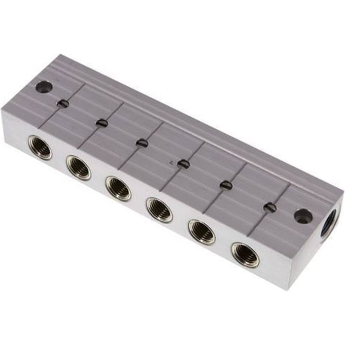 Verdeelstaaf met kogelkranen 2xG3/8'' - 6xG1/4'' Aluminium PN 10