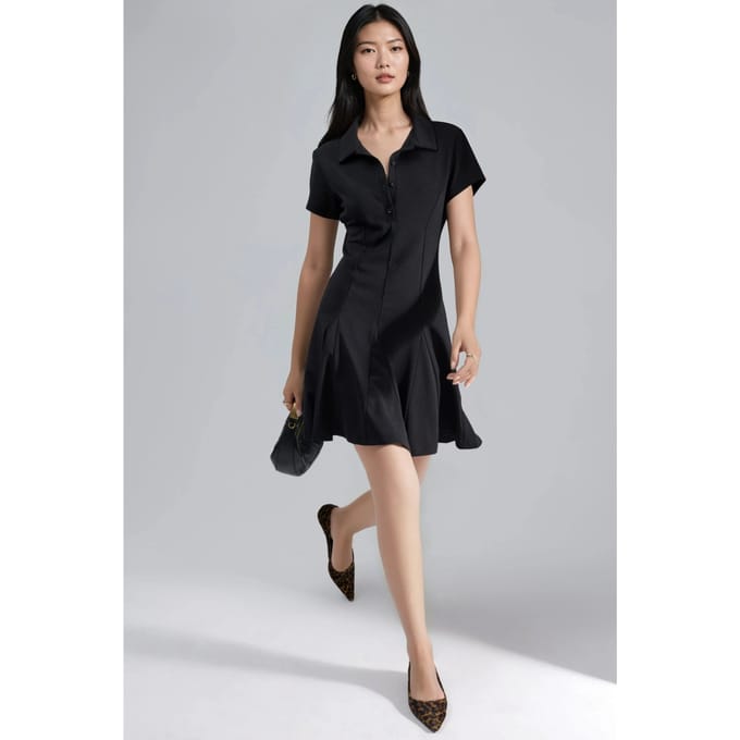 Crepe Mini-jurk met knoopsluiting en polo-kraag