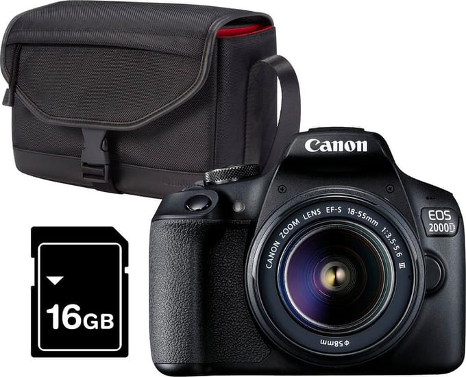 Canon EOS 2000D - Spiegelreflexcamera kit - + 18-55mm f/3.5-5.6 DC-lens, Cameratas & Geheugenkaart