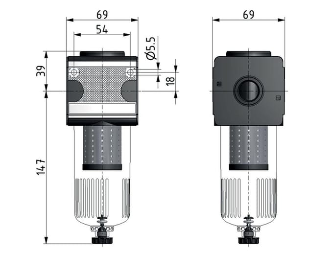 Voorfilter 0.3micron G1/2'' 500l/min Semi-Auto Metal Multifix 2