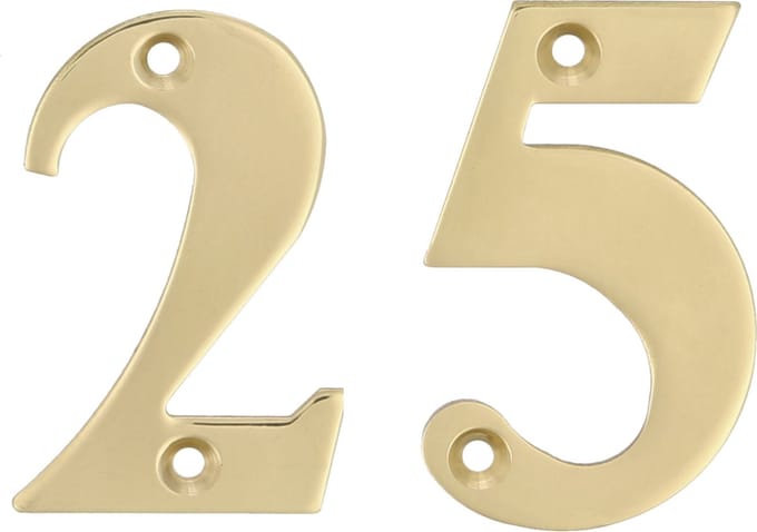 AMIG Huisnummer 25 - massief messing - 10cm - incl. bijpassende schroeven - gepolijst - goudkleur