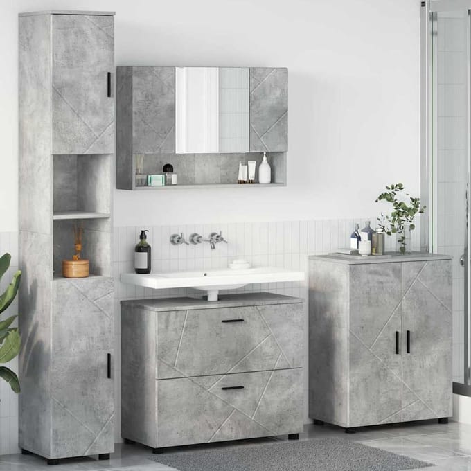 vidaXL - Badkamermeubel - Set - 4 - st - Beton - Grijs - 35 - x - 30 - x - 192 - cm