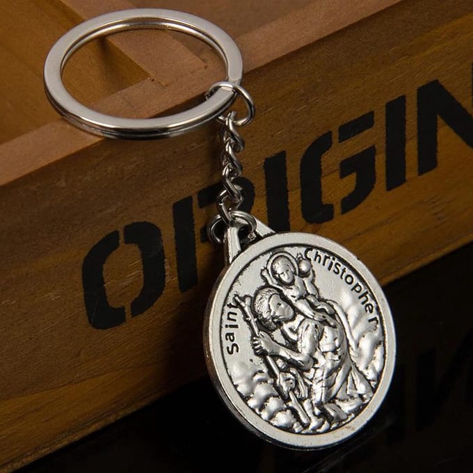 Christoffel sleutelhanger met Engelse tekst