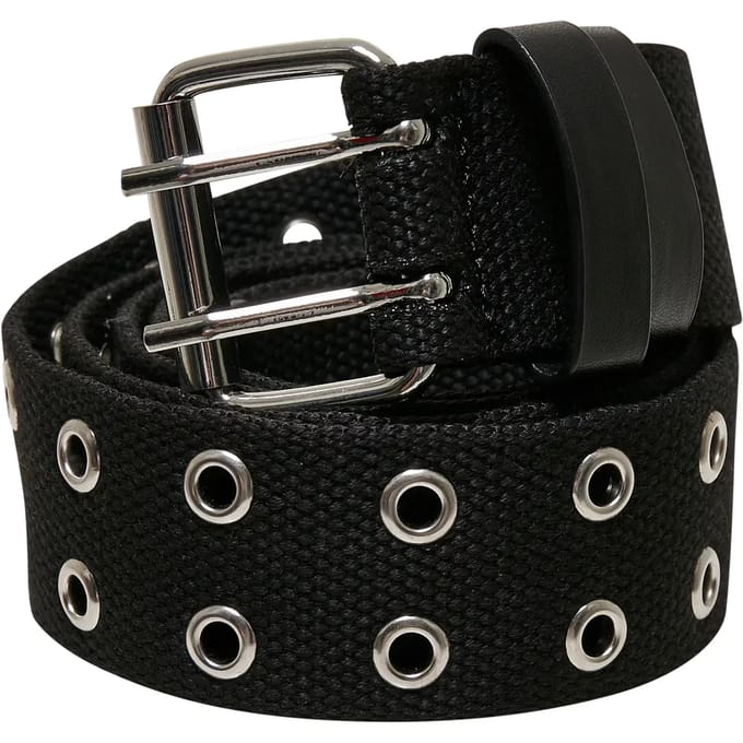 Urban Classics Polyester Eyelet Unisex Riem - zwart/zilverkleurig - S-M