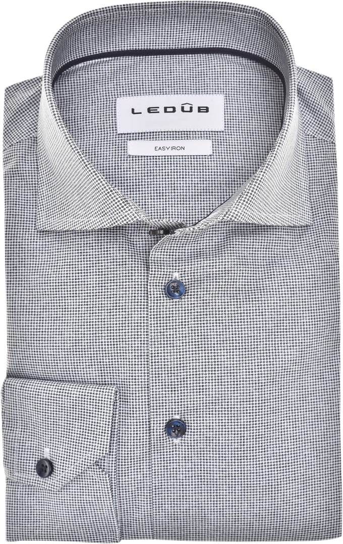 Ledub modern fit overhemd - popeline - donkerblauw dessin - Strijkvriendelijk - Boordmaat: 45
