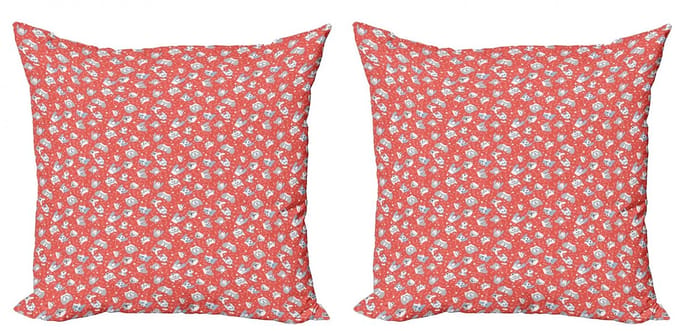 ABAKUHAUS Kussenhoes Set 2x50x50 cm – Dubbelzijdig bedrukt – Rits – Donkerkoraal/Grijs