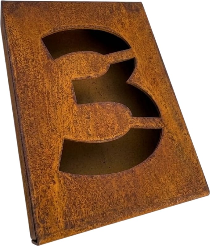 Huisnummerbord BLOQ - Cijfer: 3 - Cortenstaal - 3D effect