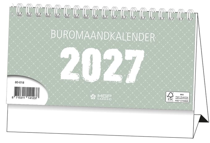 MGPcards - Buro maandkalender 2027 - Desk planner - Bureau kalender - Groen