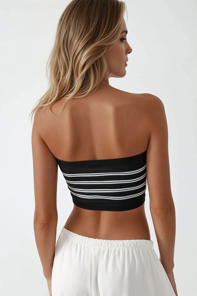 Bruideloze Gestreepte Geribde Croptop