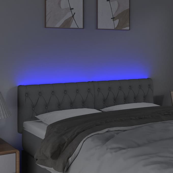 vidaXL - Hoofdbord - LED - 144x7x78/88 - cm - stof - lichtgrijs