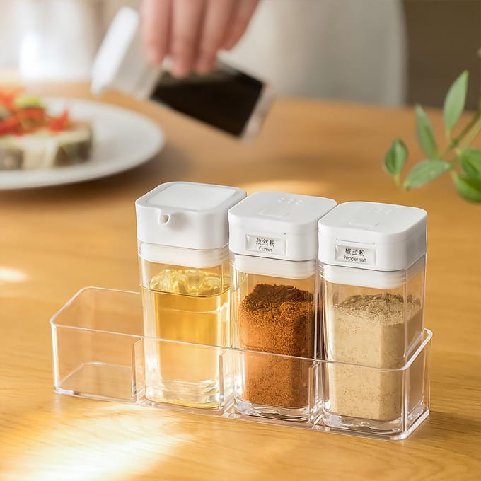 Kruidencontainer Compact Draagbaar Transparant Specerijenflesje voor Keuken Thuis 4 Kruiden white