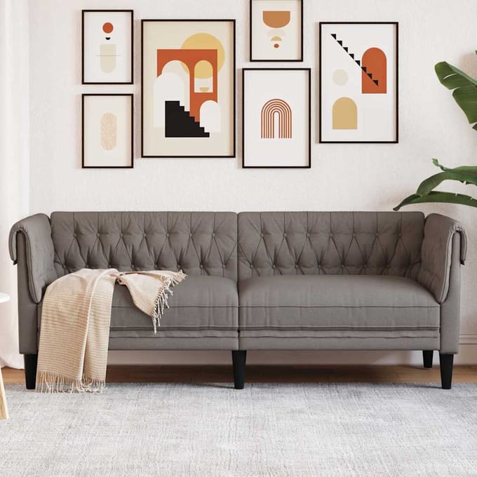 vidaXL - Driezitsbank - Chesterfield-stijl - stof - taupe