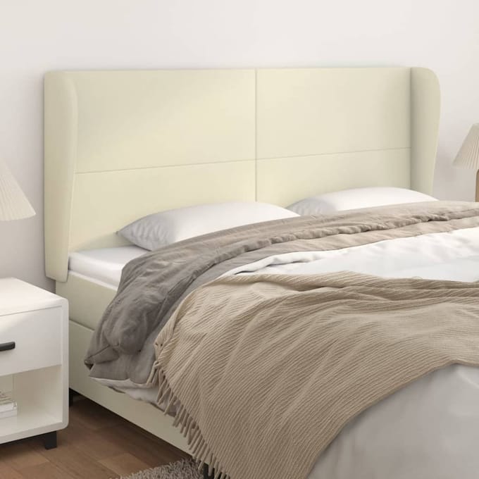 vidaXL - Hoofdbord - met - randen - 203x23x118/128 - cm - kunstleer - crèmekleurig