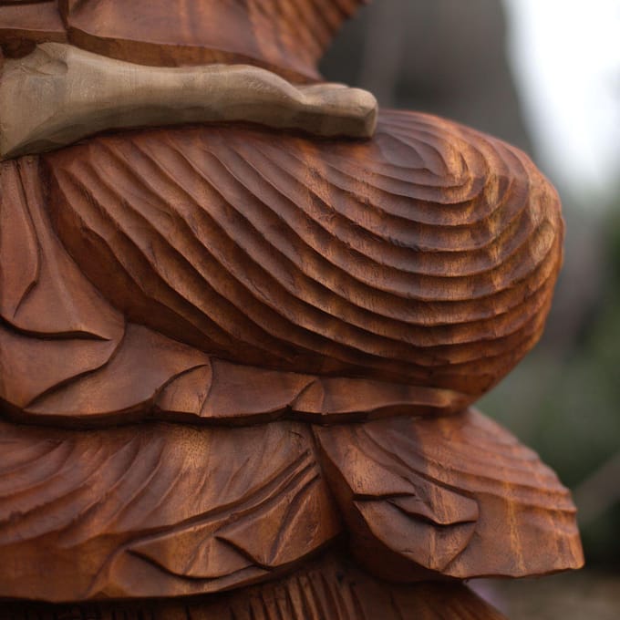 Boeddha Beeld Welkom - Handgesneden - Suar Hout - 32x16x40cm