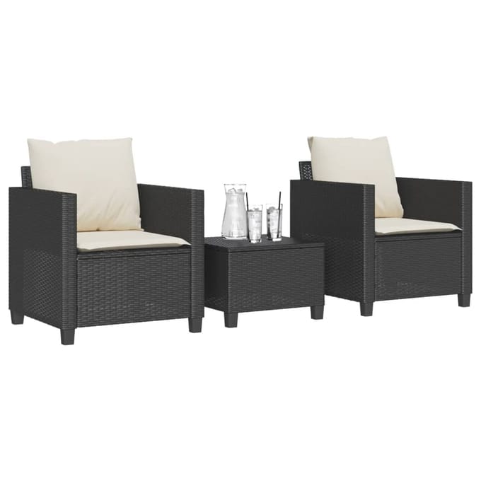 vidaXL - 3-delige - Bistroset - met - kussens - poly - rattan - zwart