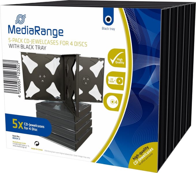 MediaRange | CD Jewelcase | 4 Disc | Zwart | 5 Stuks