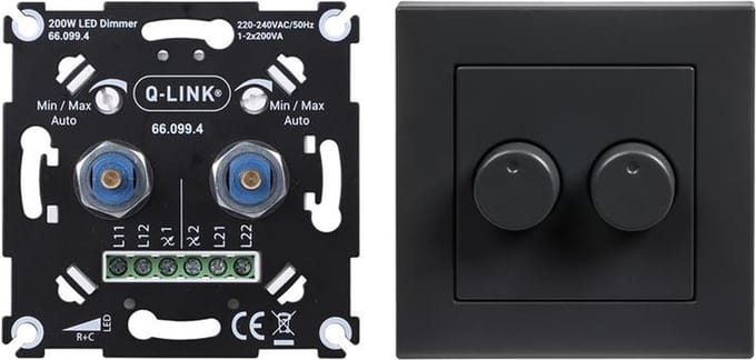 Q-Link Duo dimmer afdek zwart led rc dws 2-200w