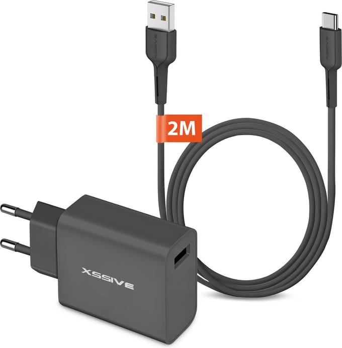 USB Lader met USB-A naar USB-C Kabel 2 Meter - 18 Watt - Fast Charger