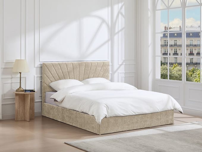 Vente-unique Bed met opbergruimte stof beige 160 x 200 cm