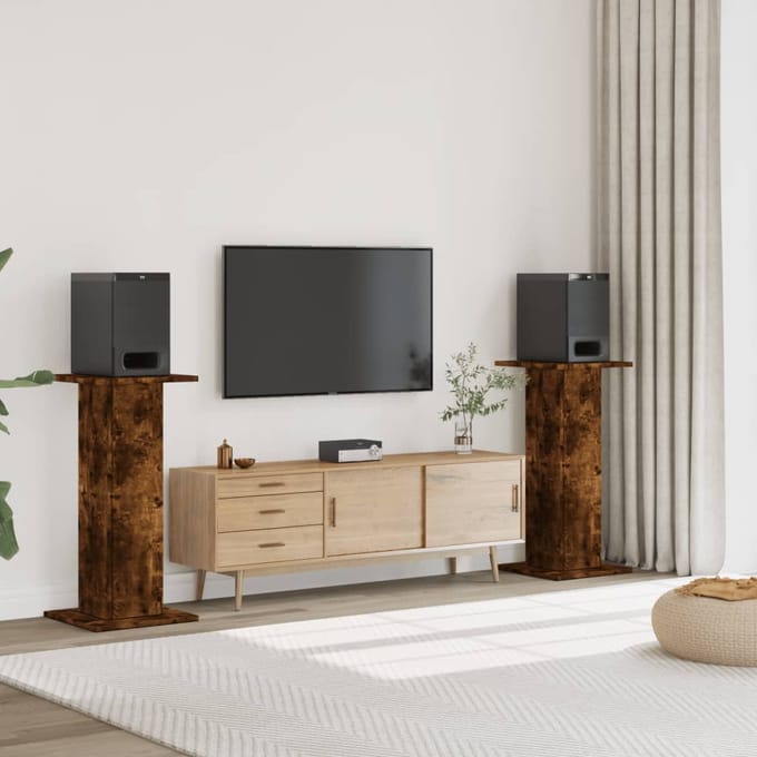 vidaXL - Speakerstandaards - 2 - st - 30x30x95 - cm - bewerkt - hout - gerookt - eiken