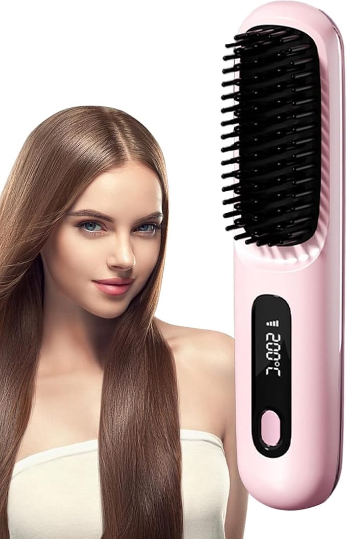 Verwarmbare Haarborstel - Stijltang Borstel - Volume Creëren - Draadloos Touchdisplay - 3 Temperatuur - Zwart Roze Wit