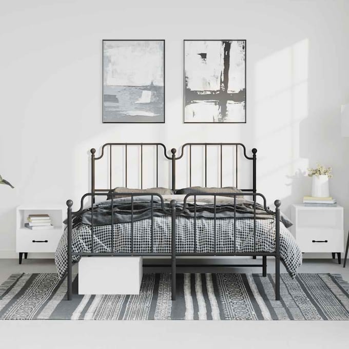 vidaXL - Bedframe - met - hoofd- - en - voeteneinde metaal - zwart - 183x213 - cm