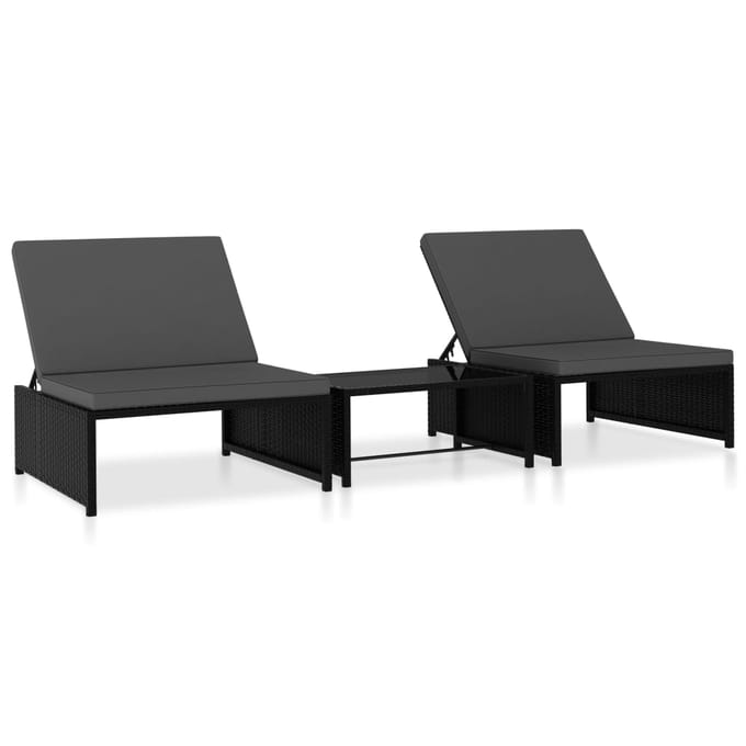 vidaXL - Tuinstoelen - 2 - st - verstelbaar - met - tafel - poly - rattan - zwart