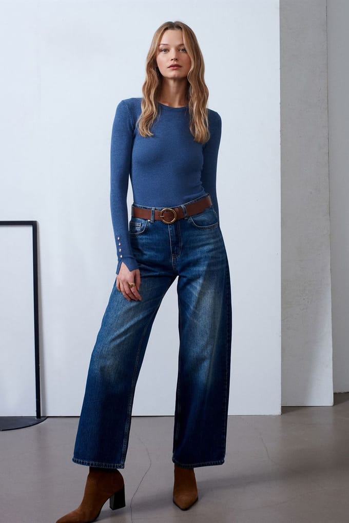 Hoog-Waisted Wijde Jeans van Katoen