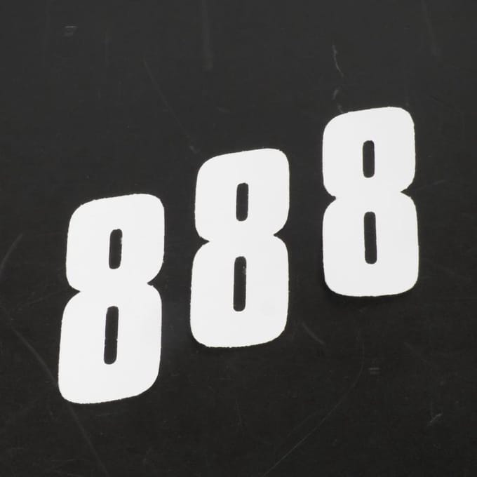 3 sticker autocollant numéro de course huit 8 blanc 100x50mm pour motocross