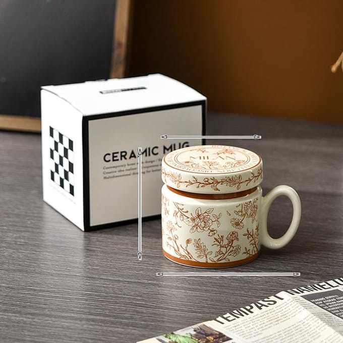 Hoge Waarde Licht Luxe Retro Mok met Deksel Keramische Koreaanse Koffiekop voor Koppels 380ml