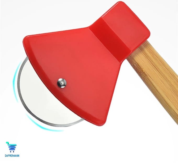 Dappermann | Pizzasnijder - Hakbijl - Rood - 20x10cm - Pizzames - Pizzaroller - RVS