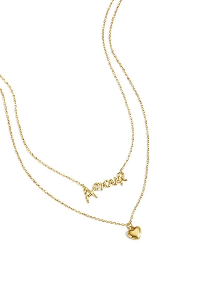 Bijoutheek Collier Dubbel Hart Amour Goudkleurig