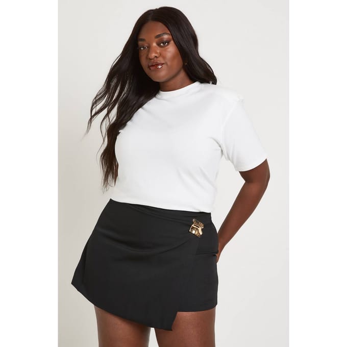 boohoo Dames Plus Rok Met Gouden Bies | Black | Maat: 26