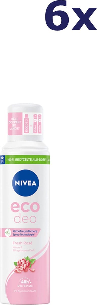 6x NIVEA Eco Deospray Fresh Rose 125 ml
