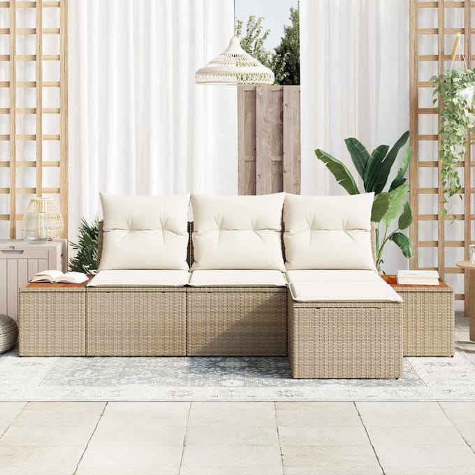 vidaXL - Tuinbank - Set - 4 - st - Beige - poly - rattan