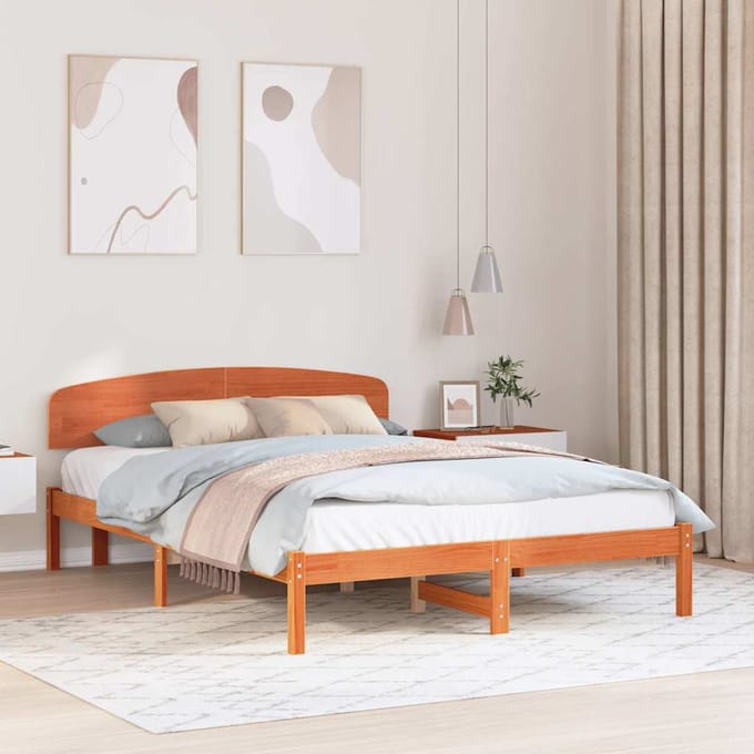 vidaXL - Bedframe - Wasbruin - 150 - x - 200 - cm - Massief - grenenhout